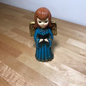 VINTAGE Porcelain 60s SINGING ANGEL 7.5” Figurine Blue ARDCO Japan Mid Century